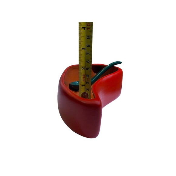 Red Chili Pepper Dip Bowl And Spoon Dish Clay Art Hand Painted Salsa Bowl - Picture 8 of 14